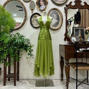 BCBGMaxAzria Lime Green Halter High-Low Dress